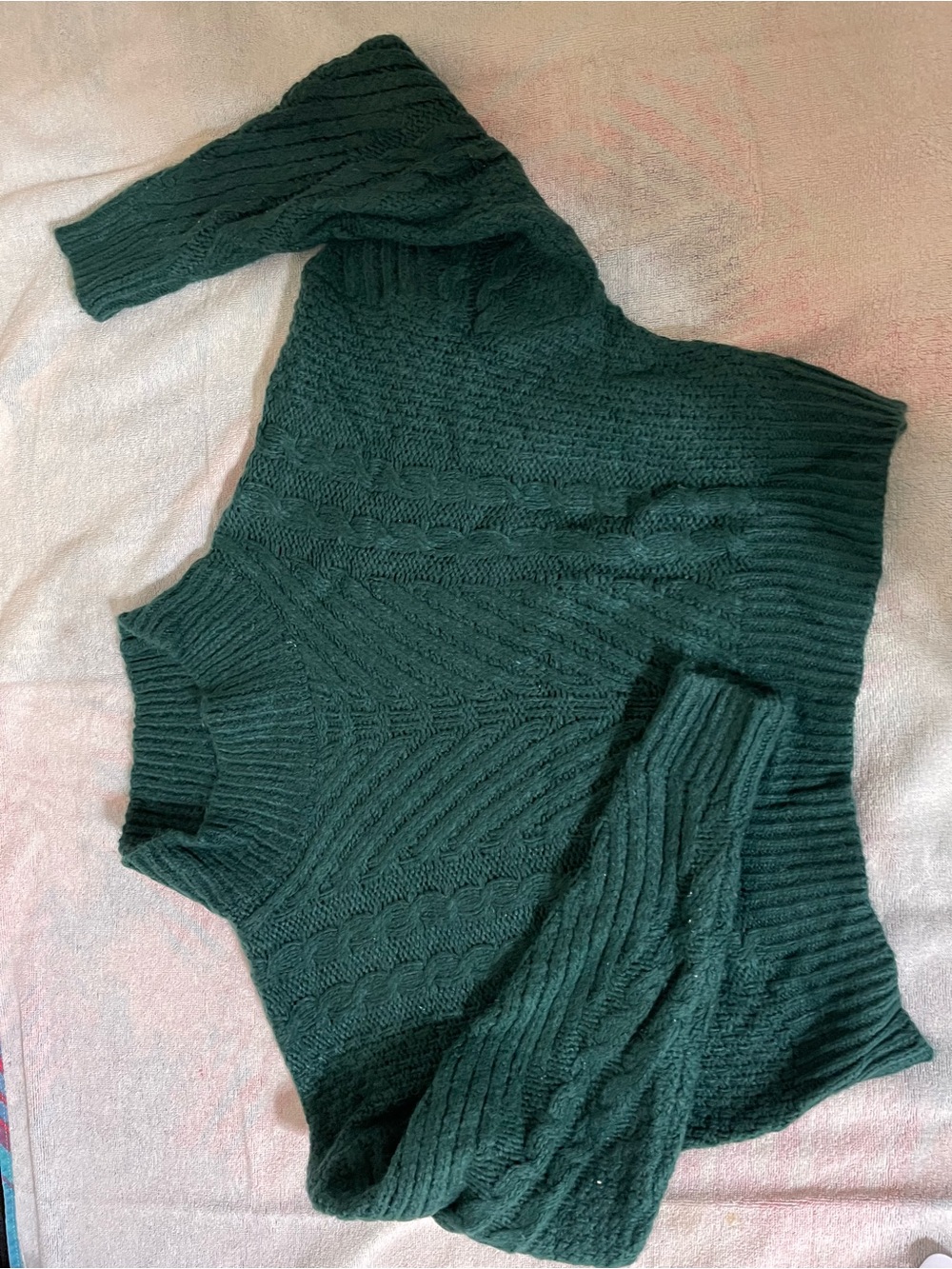 VILA Dark Green Cable Turtleneck Sweater